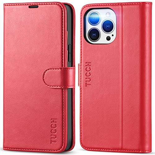 TUCCH Case Wallet for iPhone 13 Pro Max (6.7"), RFID Blocking Folio, Red - color: Red