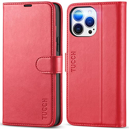 TUCCH Case Wallet for iPhone 13 Pro Max (6.7"), RFID Blocking Folio, Red - color: Red