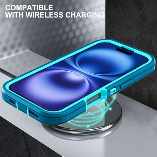 YKHJKLEC for iPhone 16 Case, Military Grade 3 in 1 Heavy Duty Shockproof/Drop Proof/Dust Proof Case with 2Pcs Tempered Glass Screen Protector (Blue/Turquoise) - color: Blue/Turquoise