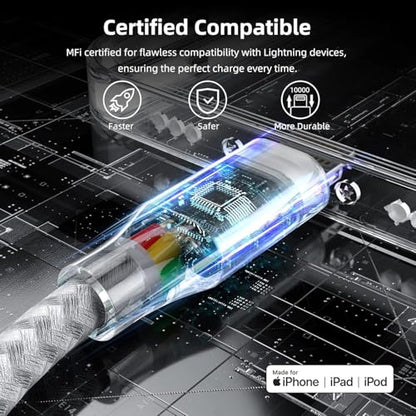 iPhone Charger 3-Pack 10ft MFi Certified Lightning Cable Fast Charging Cord