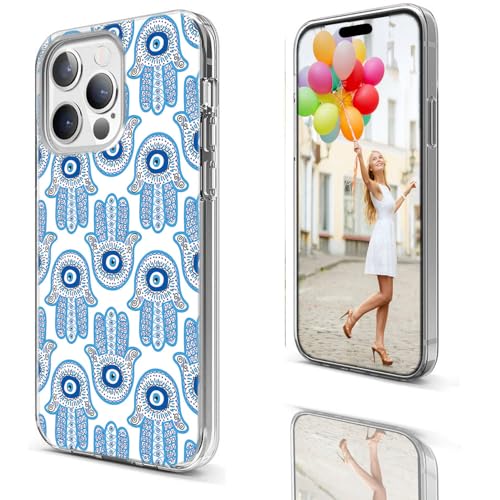 for iPhone 14 Pro Max Case for Women Girl, Full Protective Shockproof Slim Soft TPU Clear Phone Cover Cases Design for iPhone 14 ProMax,Cool Magic Blue Golden White Turkey Evil Eye Hamsa Eye - color: Blue Golden White Evil Eye Hamsa Eye