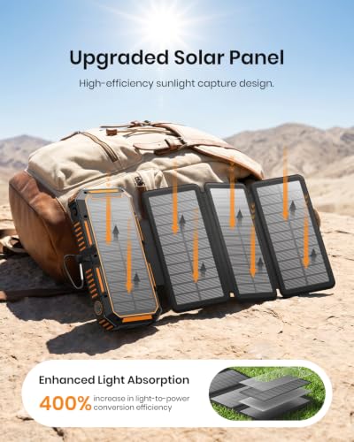 FEELLE Solar Power Bank 50000mAh Magnetic Portable Charger with Hand Crank - color: Orange