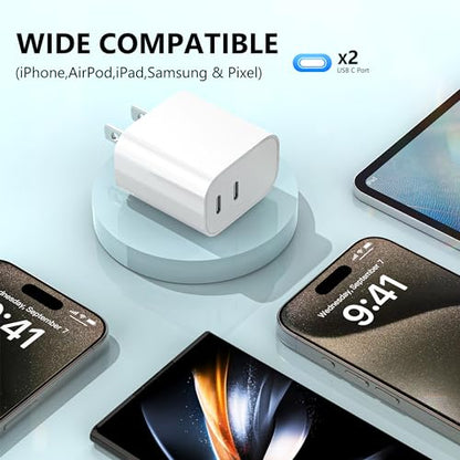 USB C Charger Block 3 Pack, Dual Port 20W Fast Wall Plug - color: White