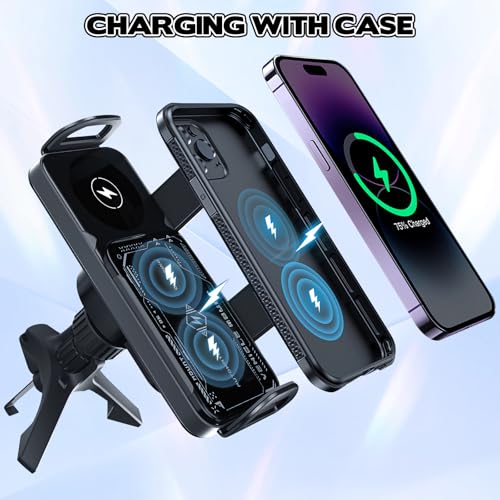 OneNine High Intelligent Mobile Phone/Pad Holder, 2 in 1 Auto Rotating Phone Holder, Car Charger Fast Charging Phone Holder, Rotatable Car Vent Phone Mount for Smartphone/Pad/Foldable(Black)