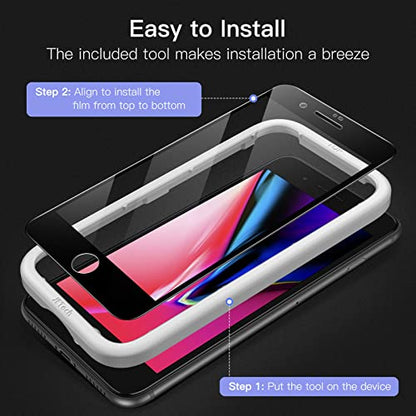 JETech Screen Protector for iPhone SE 3/2, iPhone 8/7, Black, 3-Pack | Full-Coverage, Black Edge Tempered Glass, Easy Installation Tool, HD Clear, Case-Friendly - size: iPhone SE 3/2, iPhone 8/7