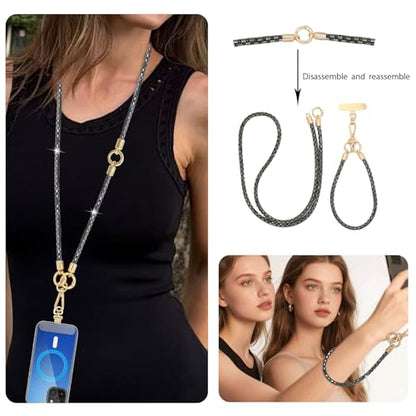 Crystal Phone Lanyard Crossbody Adjustable Rhinestone Anti-Theft Phone Strap Crossbody Cell Phone Neck Strap for Women - color: Grey