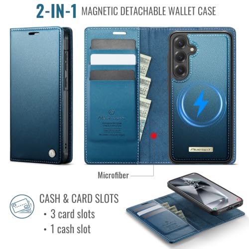 for Samsung Galaxy S25 Plus 2in1 Detachable Wallet Case, Sea Blue | Compatible with Magsafe, Magnetic, RFID Blocking Card Holder, Shockproof, Kickstand, Wireless Charging, PU Leather Flip Cover - color: Sea Blue, size: Galaxy S25 Plus - 6.7"