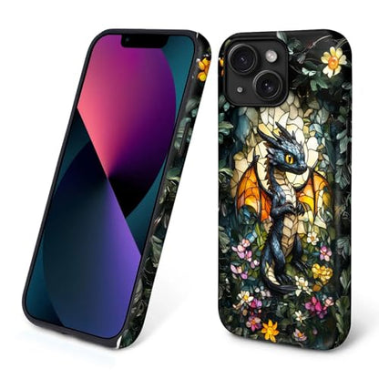 Case for iPhone 13/14,Drop Protection Hybrid 2-Layer Hard Phone Cover-Stained Glass Black Dragon - color: Stained Glass Black Dragon, size: iPhone 13/14