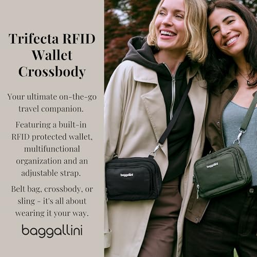 Baggallini Triple Zip with Front Wallet/Trifecta RFID Wallet Crossbody - color: Thyme