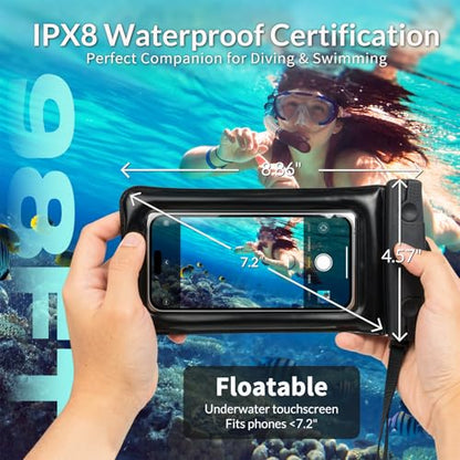 Waterproof Bag Set IPX8 2 Pcs: Black 9.8" Clear Fanny Pack & 7" Waterproof Phone Pouch, Floating Phone Case, Water Proof Dry Bag with Adjustable Strap for Beach Swim Kayak Boat Cruise Essentials - color: Black fanny pack + Phone pouch 7"