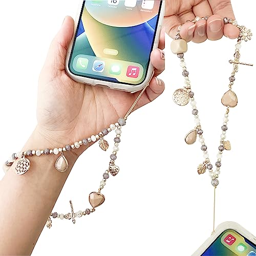 Phone Wrist Lanyards, Cute Phone Wrist Strap, Beaded Cellphone Lanyard Charms Strap For iPhone Case Keychain ID Badges Smartphones Accessories, Brown Heart - color: Brown Heart