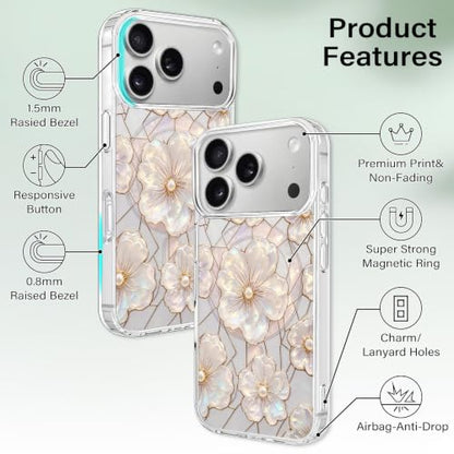for iPhone 17 Pro Max Magnetic Case【Compatible with MagSafe】 Aesthetic Oil Painting Stained Glass Flower Design, Slim Fit Hard PC Back Shockproof Cute Clear Phone Cover, Light Pink - color: Light Pink, size: iPhone 17 Pro Max