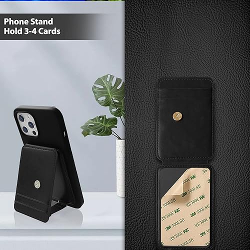M-Plateau Phone Wallet Stick On, Card Holder With Elastic Magnetic Closure, Slim Phone Card Holder With Adhesive Compatible with iPhone 14 Case and Most Smartphone (Black) - color: Black