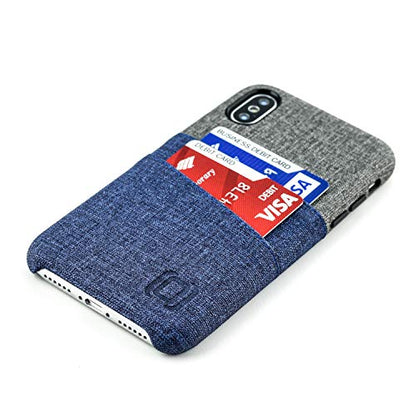 Dockem Luxe Wallet Case for iPhone X/XS: Slim Minimalist Case w/ 2 Credit Card Holder Slots: UltraGrip Canvas Style Synthetic Leather [5.8, Blue] - color: Blue and Grey