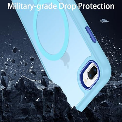 DUEDUE for iPhone 8 Plus Case, iPhone 7 Plus Case Magnetic[Compatible with Magsafe], Translucent Matte Back Protective Cover Shockproof Phone Case for iPhone 7 Plus/8 Plus, Light Blue - color: Light Blue