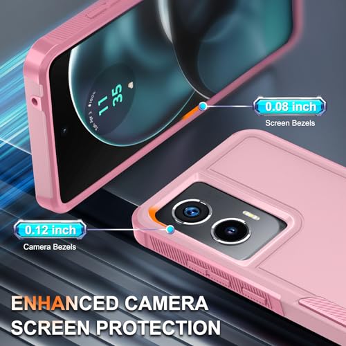 Case Compatible with Moto G Stylus 5G 2024, Full Body Heavy Duty Rugged Shockproof Protective Phone Cover with Lanyard Strap, Tempered Glass Screen Protector, Cute Pink | with Tempered Glass Screen Protector+Lanyard Strap,Rugged Shockproof Protective Phon