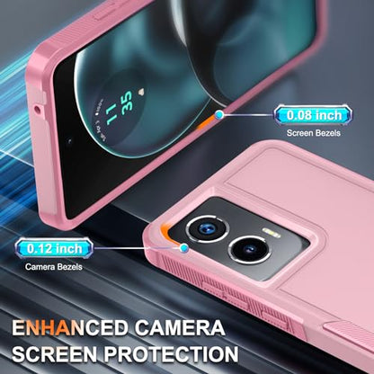 Case Compatible with Moto G Stylus 5G 2024, Full Body Heavy Duty Rugged Shockproof Protective Phone Cover with Lanyard Strap, Tempered Glass Screen Protector, Cute Pink | with Tempered Glass Screen Protector+Lanyard Strap,Rugged Shockproof Protective Phon