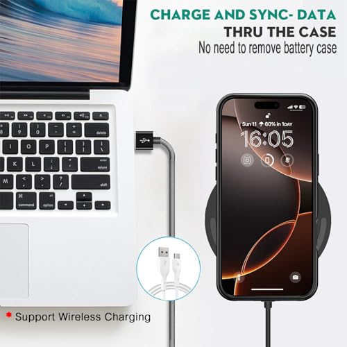 Wireless Charging Case for iPhone 16 Pro Max, 12000mAh High Capacity Portable Rechargeable Battery Case Qi Wireless Charging with iPhone 16 Pro Max (6.9 inch) Extended Battery Charger Cover(Black) - size: iPhone 16 Pro Max (6.9 inch)