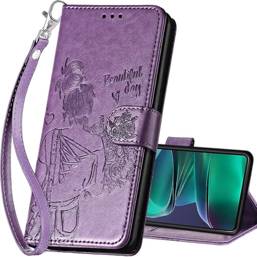 for Motorola Moto G Stylus 5G 2025 Wallet case, Purple-Girl | 3 Card Holders, Kickstand, Shockproof TPU Shell, PU Leather, Magnetic Closure, Protective Flip Folio Cover, Women - color: 2