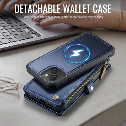 for iPhone 14 - Phone Case Wallet Magnetic Detachable, Navy Blue - color: Navy Blue, size: iPhone 14