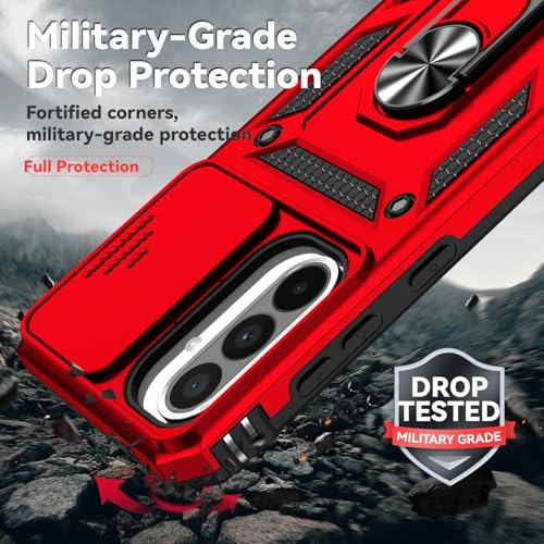 for Samsung Galaxy A36 5G Case with Slide Camera Cover HD Screen Protector [Military Grade 16ft. Drop Tested] Magnetic Ring Holder Kickstand Protective Phone Case for Galaxy A36 5G 2025, Red - color: Red w/ Slide Camera 2nd gen. Military Grade