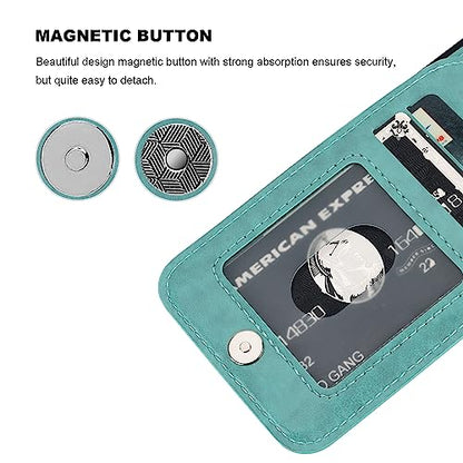 KIHUWEY for iPhone 14 Wallet Case Card Holder Kickstand, Mint Green - color: Mint Green