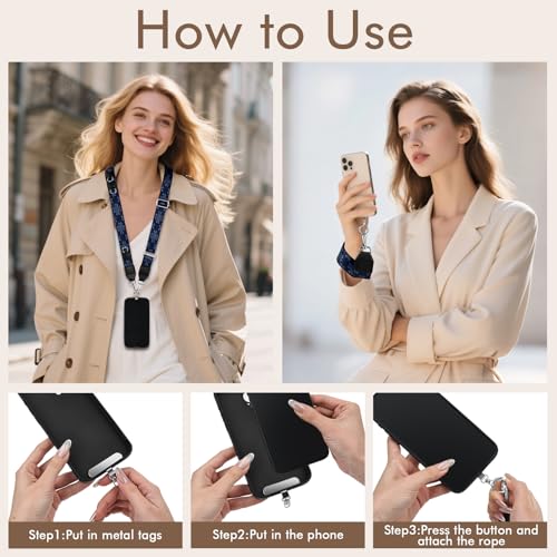 AULEEP Clip and Go Strap with Wallet, Phone Strap Crossbody, Phone Lanyard - color: Black