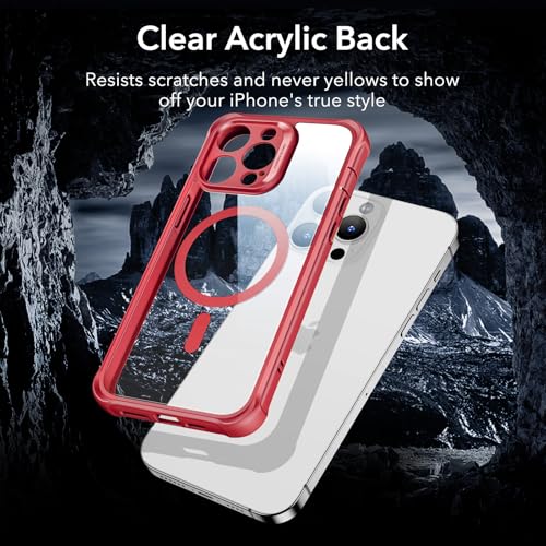 ESR for iPhone 15 Pro Max Case, Compatible with MagSafe, Full-Body Military-Grade Drop Proof Case with Built-in 9H+ Tempered Glass Screen Protector, Armor Series, Clear Red | Compatible with MagSafe, with Camera Lens Protector, Military-Grade Drop Protect