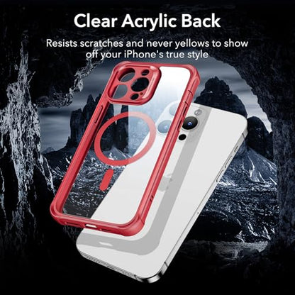 ESR for iPhone 15 Pro Max Case, Compatible with MagSafe, Full-Body Military-Grade Drop Proof Case with Built-in 9H+ Tempered Glass Screen Protector, Armor Series, Clear Red | Compatible with MagSafe, with Camera Lens Protector, Military-Grade Drop Protect