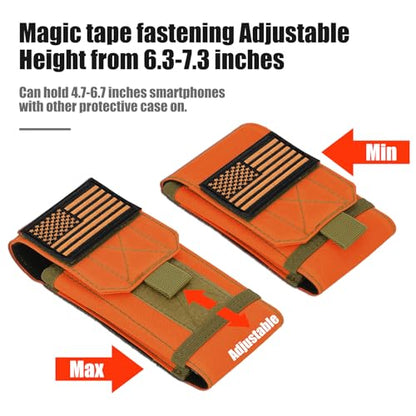 Tactical Molle Phone Cover Case, Heavy Duty Loop Belt Holster Pouch with Flag Patch for iPhone 17 Pro Max/Air/17 Pro/17/16 Pro Max/15 Pro Max/14 Pro Max/13 Pro Max, for Galaxy S26 Ultra - color: Orange