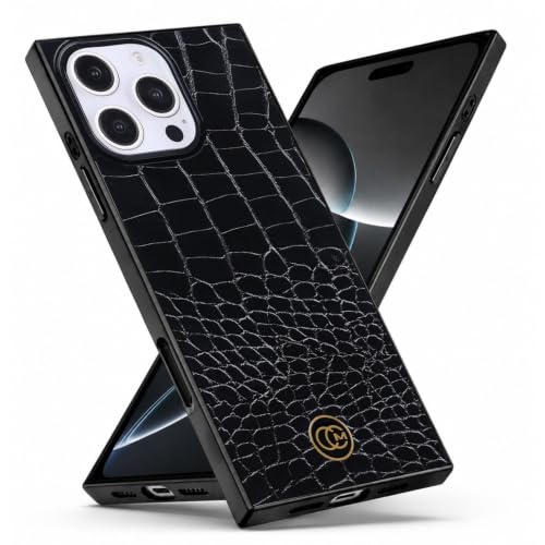COCOMII Rectangle for iPhone 16 Pro Max Case, Black Crocodile Leather | Compatible with MagSafe Wireless Charging, Shockproof 10ft Drop Protection, Camera & Screen Protection, Premium Glossy Finish - color: Black Crocodile Leather, size: iPhone 16 Pro Max