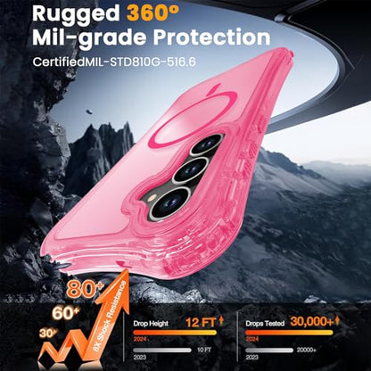 WRJ Magnetic Clear for Samsung Galaxy S26 FE Case,Samsung S25 FE Case [Fit for MagSafe][Military Grade Drop Protection] Translucent Shockproof Protective Phone Case-Hot Pink - color: Hot Pink, style: Transparent
