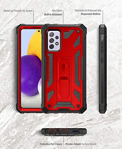 Poetic Spartan Case for Samsung Galaxy A72, Built-in Screen Protector Work with Fingerprint ID, Full Body Rugged Shockproof Protective Cover Case with Kickstand, Metallic Red - color: Metallic Red