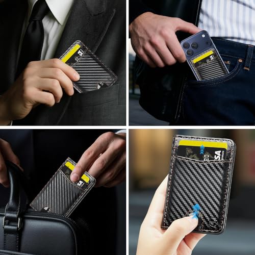 Strapurs Strong Magnetic Wallet Card Holder Compatible with MagSafe Phones and Cases, Slim PU Leather Phone Wallet with 6 Card Slots RFID Blocking for iPhone 16/15/14/13/12 Series – Carbon Black - color: Carbon Black