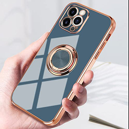 iPhone 12 Pro Max Ring Holder Case - 360 Degree Rotation Kickstand, Shiny Plating Rose Gold Edge, Magnetic Car Mount Compatible, Slim Soft Tpu for Women Girls, 6.7 Inch Gray - color: Gray, size: iPhone 12 Pro Max