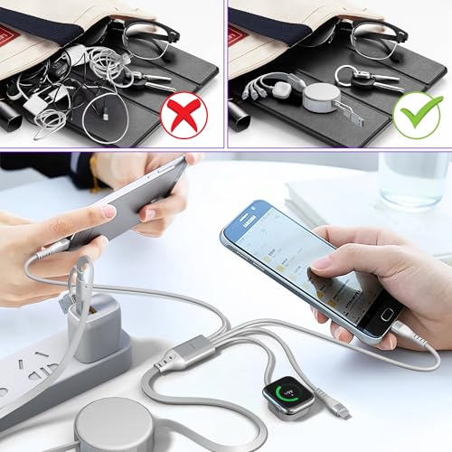 4 in 1 Retractable Multi Charging Cable with iWatch Charger Cord - color: White
