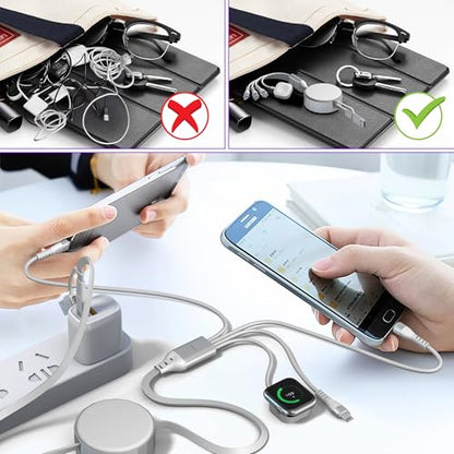 4 in 1 Retractable Multi Charging Cable with iWatch Charger Cord - color: White