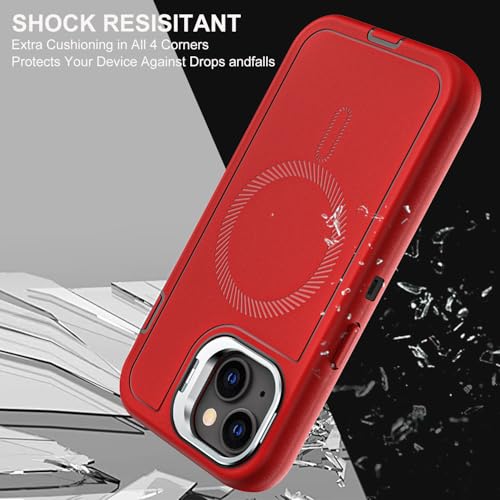YKHJKLEC for iPhone 15 Case, Military Grade 3 in 1 Heavy Duty Shockproof/Drop Proof/Dust Proof with Kickstand Case, with 2 x Tempered Glass Screen Protector (ZJ-Red/Black) - color: ZJ-Red/Black