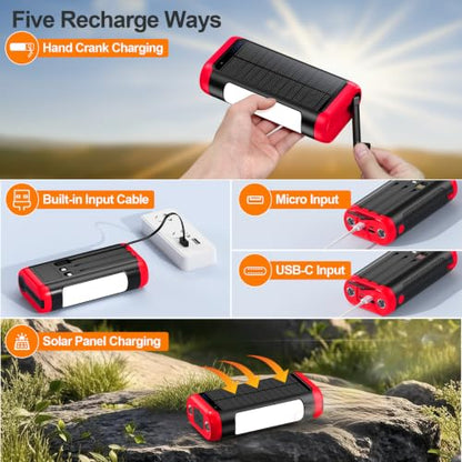 Solar Power Bank Portable Charger 66800mAh Battery Pack for Camping(Red) - color: Red