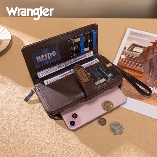 X Wrangler Women's Wallets Bifold Wristlet Wallets for Women Large Capacity Credit Card Wallet with ID Window - color: Coffee