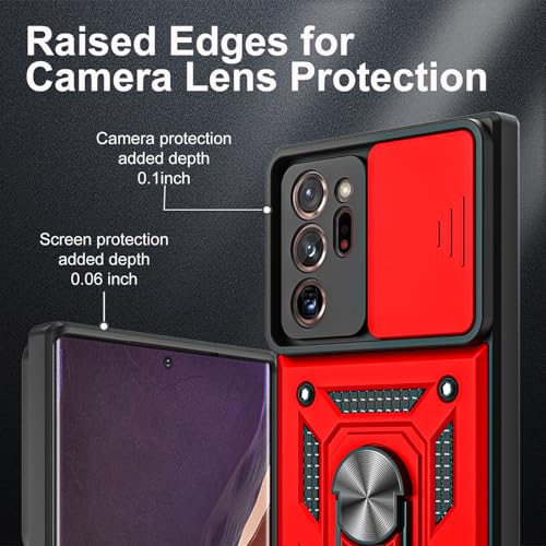 for Galaxy Note 20 Ultra Case, with Self Healing Flexible TPU Screen Protective [2 Pack] & Slide Camera Cover, 360°Rotation Ring Kickstand [Military Grade] Case. (Red) - color: N-Red