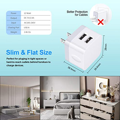 USB Wall Charger, Charging Cube,2Pack Flat USB Charger Block Charging Block Fast Charging Box Right Angle Plug Adapter for iPad Pro,iPad Air,iPad mini,iPhone 17 16 15 14 13 12 11,Samsung,Pixel 10 9 8 - color: Off-white