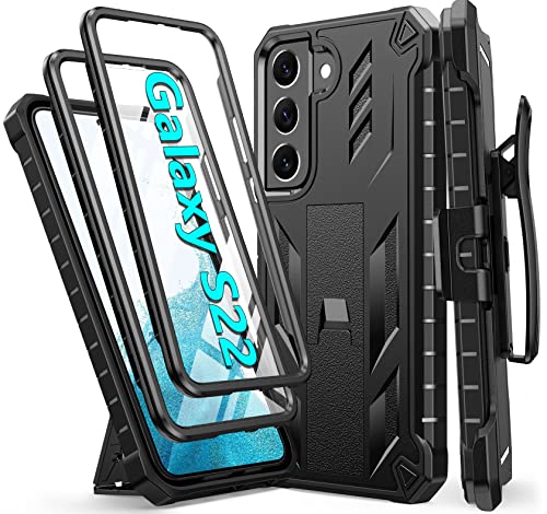FNTCASE for Samsung Galaxy S22 Protective Case: Military Grade Protection Rugged Anti-Drop Case with Belt-Clip Holster & Kickstand - Full Shockproof Sturdy Durable Bumper Textured Cell Phone Cover | Rugged Kickstand, Military-Grade Drop Protection, Full B
