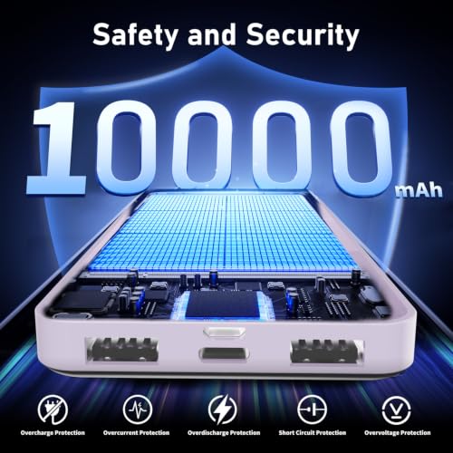 Portable Charger, 10000mAh Power Bank, Travel Battery Pack - color: Purple
