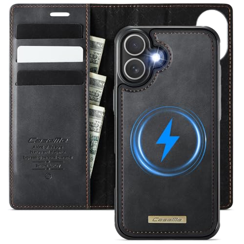 Kowauri Case for iPhone 17, PU Leather Wallet Flip Case with Card Holder RFID Blocking, Magnetic Detachable Shockproof Phone Cover Wireless Charging Compatible for iPhone 17 (6.3 inch), Black - color: Black