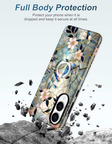 Magnetic Phone Case for Samsung Galaxy A16 5G, Bird | Compatible with Magsafe, Cute Stained Glass Flower Stand Ring Holder Aesthetic, Protective Phone Cover for Women Girls - color: Stained Glass Flower Bird