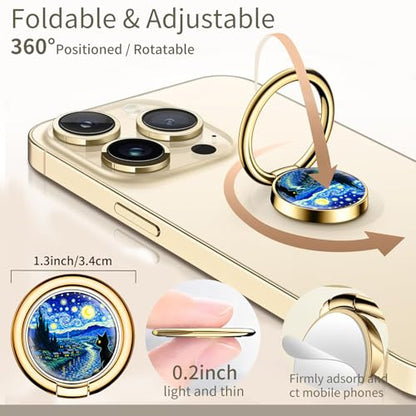 Cell Phone Ring Holder, Cute Phone Ring Grip Stand, 360°Rotation Funny Metal Kickstand Finger Grip Cute Universe Cats - color: Cute Universe Cats