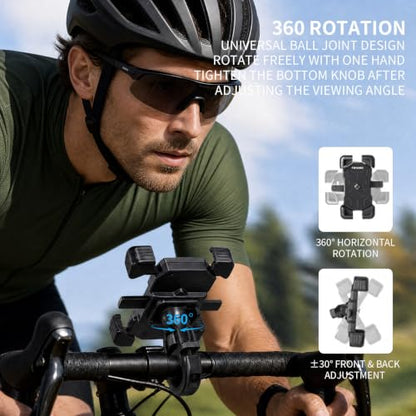 Bike Phone Mount & Holder, Motorcycle Phone Mount, Phone Holder for Bike, Ebike Phone Holder, 360° Rotatable, Quick Release, Anti-Shake, Fits 4.5"-7.2" for Bicycle, Scooter
