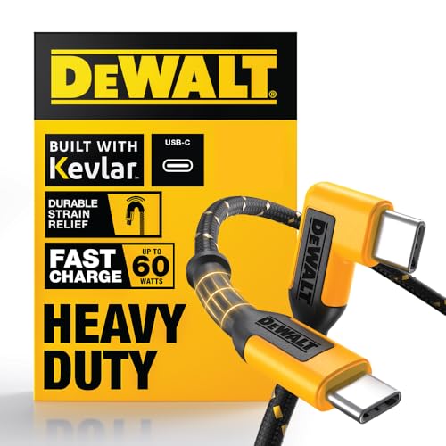 DEWALT Heavy Duty Right Angle USB C Cable, 60W USBC Cable 90 Degree, 4ft