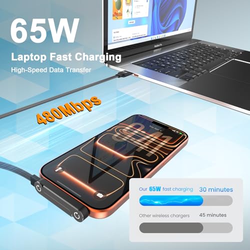 65W USB A to USB C Cable with Foldable Stand,5FT Sideways Invisible Charging Cord,90 Degree Right Angle Braided Gaming Fast Charger Cable Compatible with iPhone 17 16 15 ,MacBook,iPad,Galaxy S26 S25